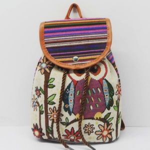 Hippie backpack, owl colored backpack, boho bag